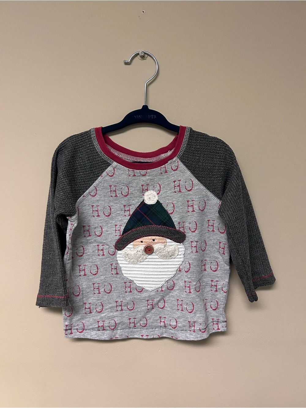 Mud Pie Holiday Santa Raglan Top for Kids - Gray & Red